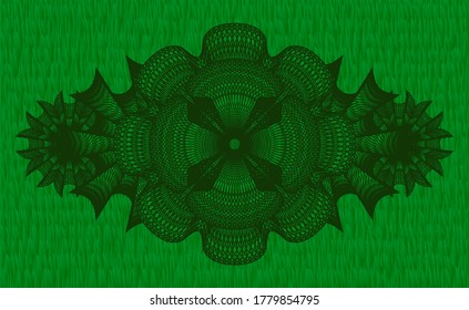 Guilloche green pasture grass badge. Eco fancy background. Vector illustration. 