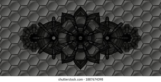 Guilloche grey shiny geometric style pattern realistic emblem. Trendy handsome background. Illustration. 