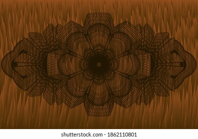 Guilloche Hairy Brown fur emblem. Animal chic background. Illustration. 