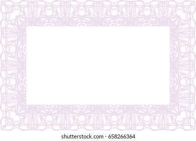 Guilloche lace contour abstract border frame on white (transparent) background. 