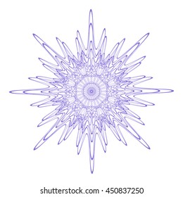 Guilloche lace contour violet rosette isolated on white (transparent) background. For invitations, document design security or greeting cards. Vector illustration eps