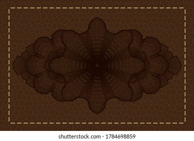 Guilloche leather realistic badge. Wallet fashionable background. Intense illustration. 