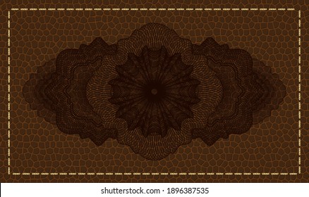 Guilloche leather realistic badge. Wallet fashionable background. Vector illustration. 