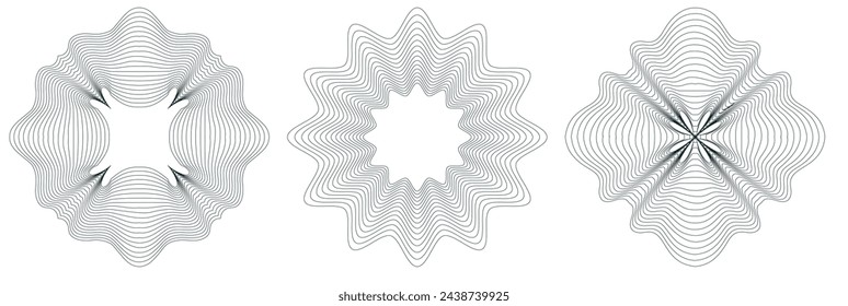 Guilloche lines ornament. Abstract vector circle elements. Spirograph graphic elements