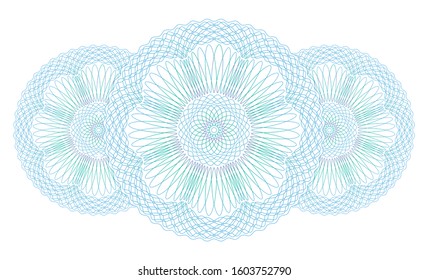 Guilloche ornament. Vector rosette for certificate, diploma, graduation, stocks, business, award, coupon, banknote and banner. Rosette linear watermark for documentation. 