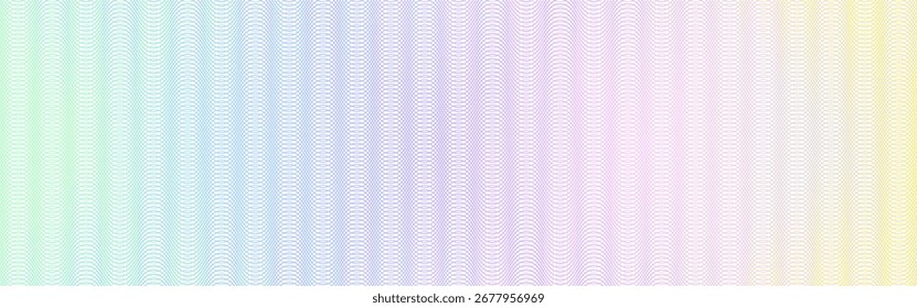 Guilloche-Muster, Pass-Regenbogen-Wasserzeichen schneiden gewellte Linien mit pastellfarbenem Regenbogen-Farbverlauf-Hintergrund
