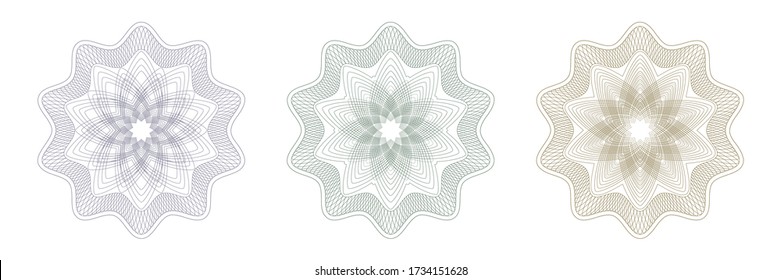 Rosette del patrón Guilloche para certificado, diploma, vale, moneda, dinero de juego u otros documentos de seguridad. 
