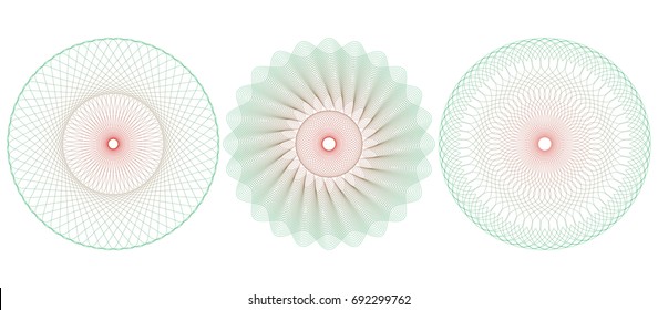 Guilloche pattern rosette for certificate, diploma, voucher, banknote, money design, currency, check, ticket etc. Vector illustration. Abstract circular frame from thin lines.