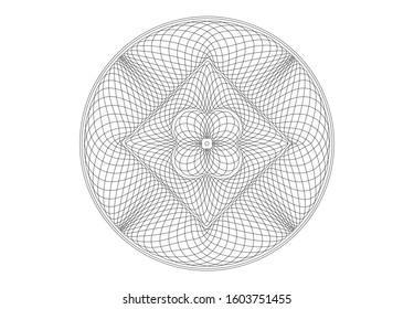 Guilloche pattern. Spirograph ornament. Currency design. Pattern for graduation, business, award, coupon, banknote and banner. Rosette linear watermark  for documentation, certificate. Line drawing.