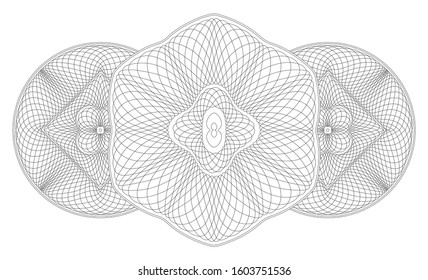 Guilloche pattern. Spirograph ornament. Currency design. Pattern for graduation, business, award, coupon, banknote and banner. Rosette linear watermark  for documentation, certificate. Line drawing.