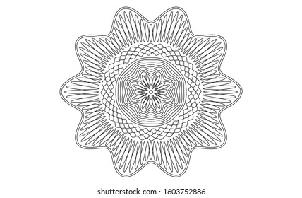 Guilloche pattern. Spirograph ornament. Currency design. Pattern for graduation, business, award, coupon, banknote and banner. Rosette linear watermark  for documentation, certificate. Line drawing.
