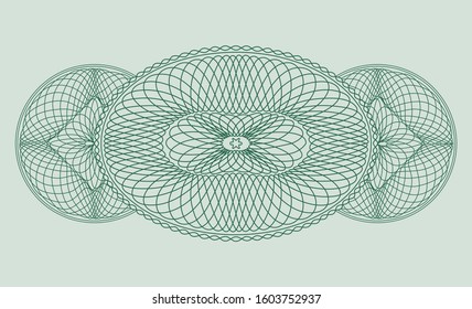 Guilloche pattern. Spirograph ornament. Currency design. Pattern for graduation, business, award, coupon, banknote and banner. Rosette linear watermark  for documentation, certificate. Line drawing.