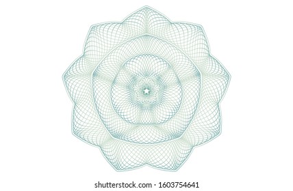 Guilloche pattern. Spirograph ornament. Currency design. Gold gradient. Pattern graduation, business, award, coupon, banknote. Rosette linear watermark  for documentation, certificate. Line drawing.