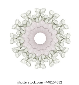 Guilloche pattern, watermark, rosette (line elements) for money design, voucher, currency, gift certificate, coupon, banknote, diploma, check, note,