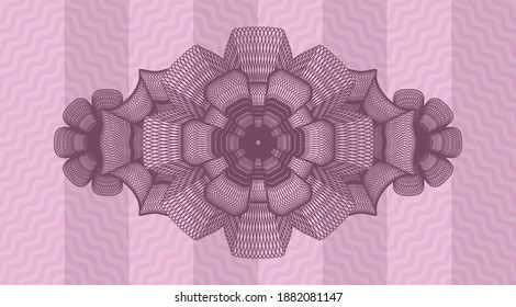 Guilloche pink wavy emblem. Curve fancy background. Vector illustration. 