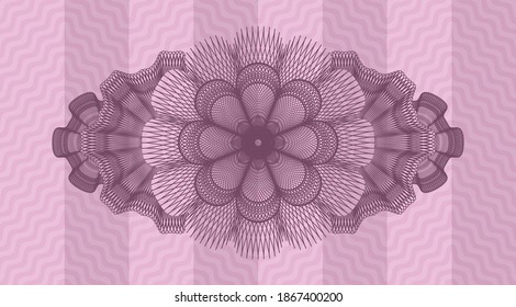 Guilloche pink wavy realistic badge. Curve luxurious background. Intense illustration. 