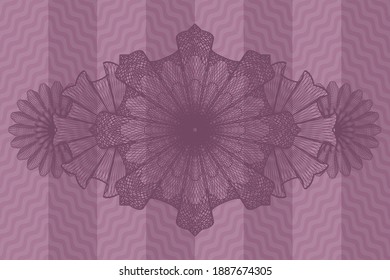 Guilloche pink wavy realistic emblem. Curve handsome background. Intense illustration. 
