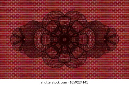 Guilloche red brick stone wall realistic emblem. Tiles exquisite background. Vector illustration. 