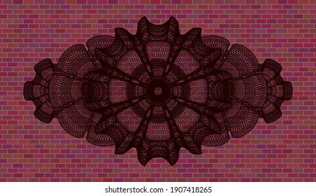 Guilloche roten Ziegelstein Wand Abzeichen. Tiles modischen Hintergrund. Künstlerische Illustration. 