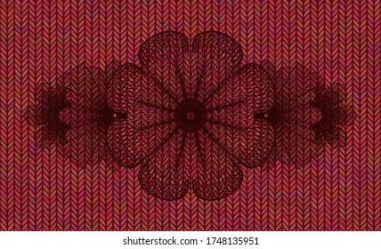 Guilloche Red color woolen fabric badge. Cloth handsome background. Vector illustration. 