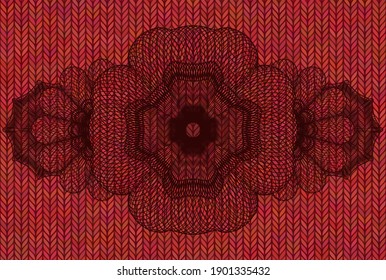 Guilloche Red wool badge. Cloth delicate background. Illustration. 