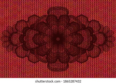 Guilloche Red wool realistic emblem. Cloth delicate background. Intense illustration. 