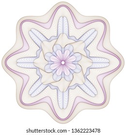 Guilloche rosette element. Digital watermark for Security Papers. It can be used as a protective layer for certificate, voucher, banknote, play money design, currency, note, check, ticket,
