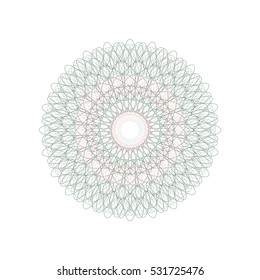 Guilloche rosette element. Digital watermark for Security Papers. It can be used as a protective layer for certificate, voucher, banknote, play money design, currency, note, check, ticket, reward etc