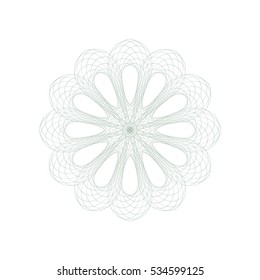 Guilloche rosette element. Digital watermark for Security Papers. It can be used as a protective layer for certificate, voucher, banknote, play money design, currency, note, check, ticket, reward etc