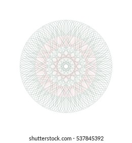 Guilloche rosette element. Digital watermark for Security Papers. It can be used as a protective layer for certificate, voucher, banknote, play money design, currency, note, check, ticket, reward etc