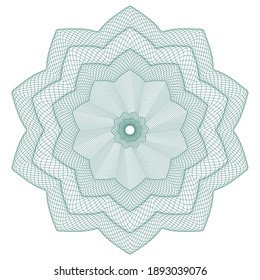 Guilloche rosette, grid, a template for the protection of securities, an ornament in the form of wavy curly lines in the form of a flower