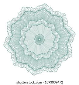 Guilloche rosette, grid, a template for the protection of securities, an ornament in the form of wavy curly lines in the form of a flower