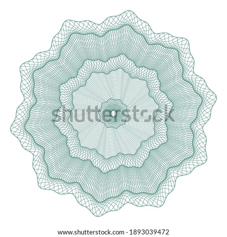 Guilloche rosette, grid, a template for the protection of securities, an ornament in the form of wavy curly lines in the form of a flower