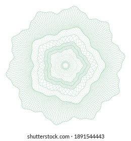 Guilloche rosette, a template for the protection of securities, an ornament in the form of wavy curly lines in the form of a flower