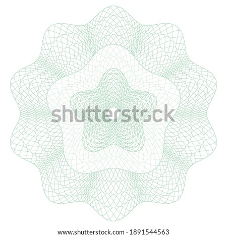 Guilloche rosette, a template for the protection of securities, an ornament in the form of wavy curly lines in the form of a flower