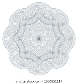 Guilloche rosette. Vector pattern. Round symmetrical ornament with repeating mesh texture. Protective watermark for certificates and vouchers. Abstract guilloche pattern for any financial documents.