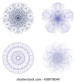 Guilloche set. It can be used as a protective layer for the certificates, diplomas, banknotes. Rosette for Fake Money or Other Security Papers. Sacred geometry. String art.
