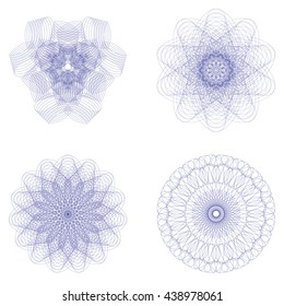 Guilloche set. It can be used as a protective layer for the certificates, diplomas, banknotes. Rosette for Fake Money or Other Security Papers. String art. Sacred geometry symbols.