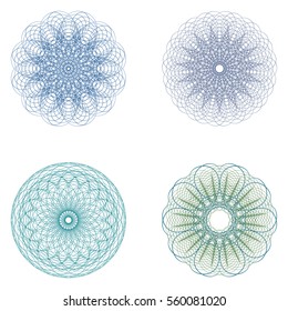 Guilloche set. It can be used as a protective layer for the certificates, diplomas, banknotes. Rosette for Fake Money or Other Security Papers. String art. Sacred geometry symbols.