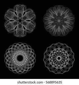  Guilloche set. It can be used as a protective layer for the certificates, diplomas, banknotes.
Sacred geometry, string art.