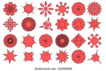 guilloche and spirograph set on white background.