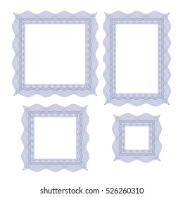 Guilloche square frame with line contour isolated on white background. Digital watermark for Security Papers or protective layer for certificate, voucher, currency, note, check, ticket, reward etc.