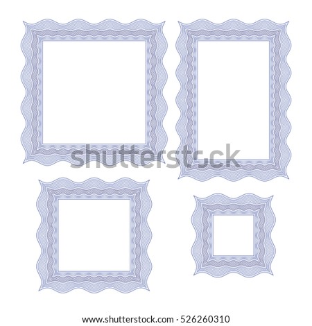 Guilloche square frame with line contour isolated on white background. Digital watermark for Security Papers or protective layer for certificate, voucher, currency, note, check, ticket, reward etc.