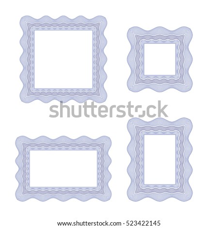 Guilloche square frame with thin line contour isolated on white background. It can be used as a protective layer for certificate, voucher, currency, note, check, ticket, reward etc.