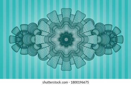 Guilloche Turquoise color realistic emblem. Bars handsome background. Intense illustration. 