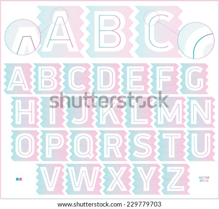 Guilloche type font with zigzag lines. Vector illustration.