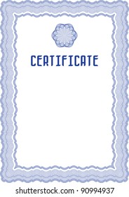 Guilloche vector blue frame for diploma or certificate