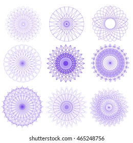Guilloche vector set elements. Elements for diploma, certificate, water banknotes