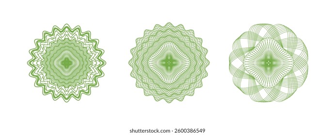 Guilloche vector set on green colour