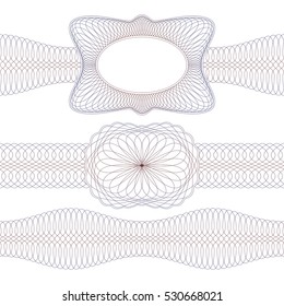 Guilloche Vignettes and Borders. Set on a White Background.